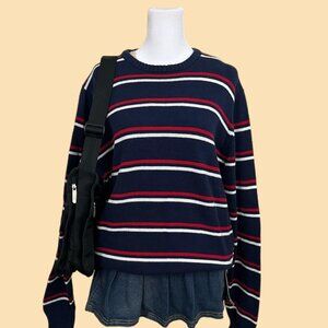 red white and blue striped knit Crewneck sweater
